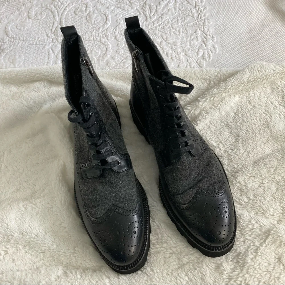 Jared Lang Men’s Wayne boots zip up wingtip wool & leather size 41, US 8